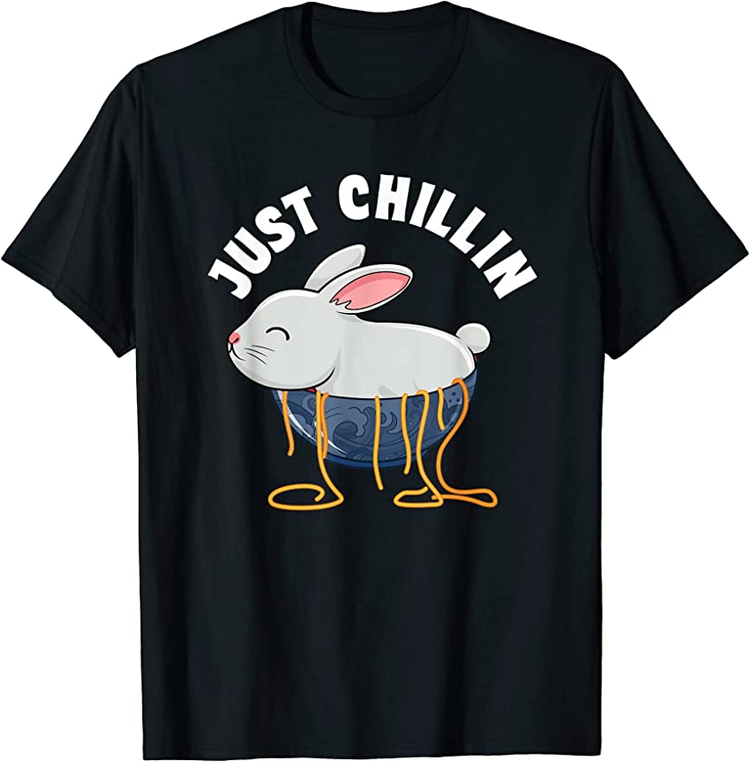 Just Chillin Cute Kawaii Cartoon Easter Bunny Ramen Noodle- T-Shirt