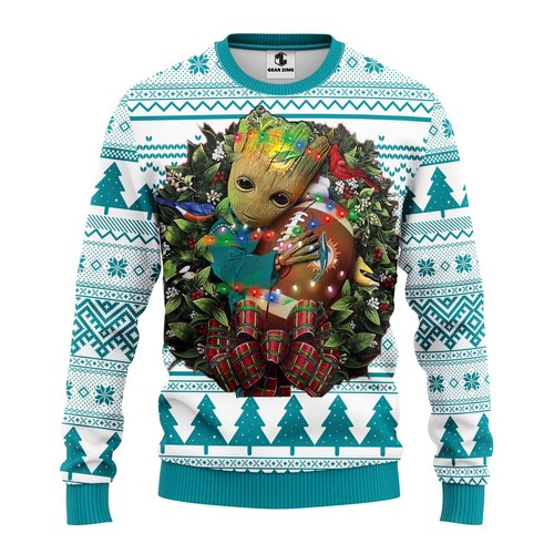 Miami Dolphins Groot Hug Christmas Gift For Fan Ugly Wool Sweater Christmas