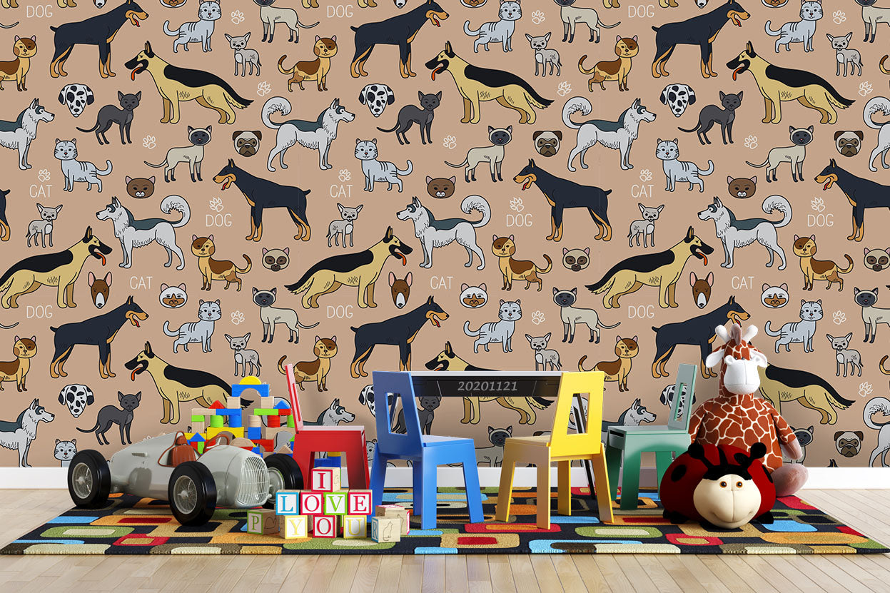 3D Cartoon Animal Cat Dog Wall Mural Wallpaper Lqh 10