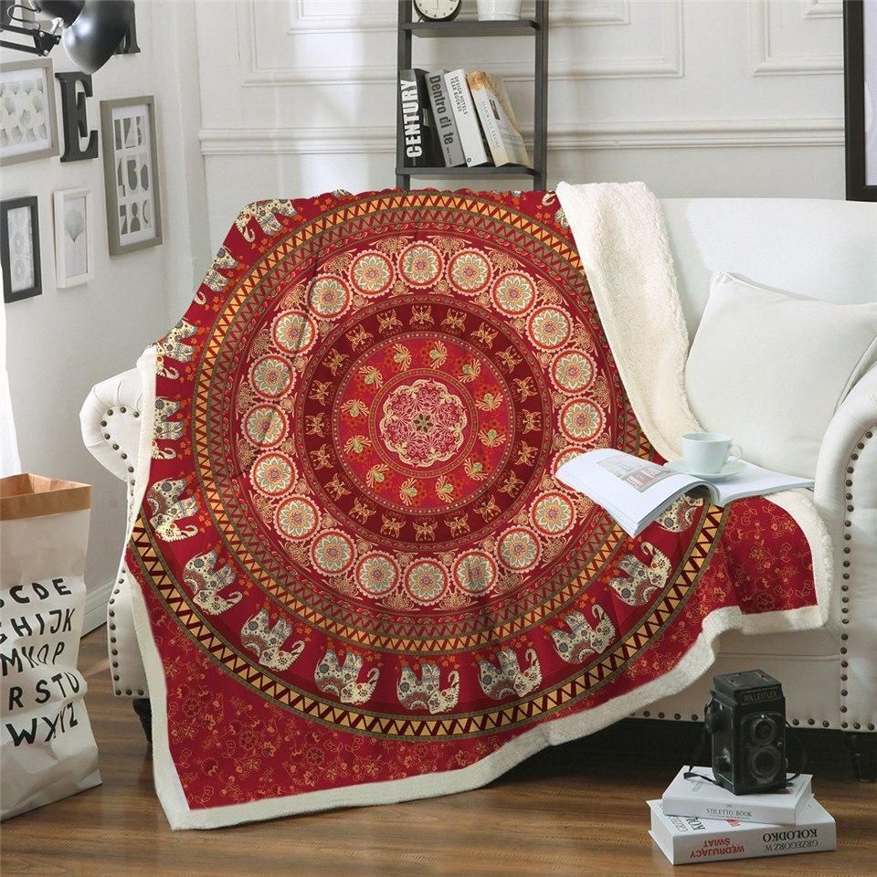 Ruby Elephant Mandala Fleece Blanket All Over Prints