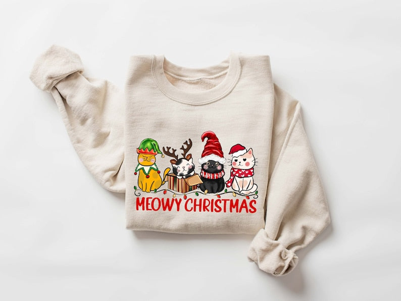 Meowy Merry Christmas Sweatshirt 2D Crewneck Sweatshirt All Over Print Sweatshirt For Women Sweatshirt For Men Sws4596