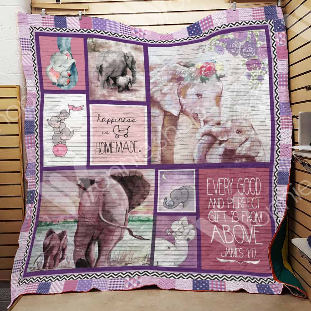 Elephant With Mom  Every Good And Perfect Gift  Quilt Blanket