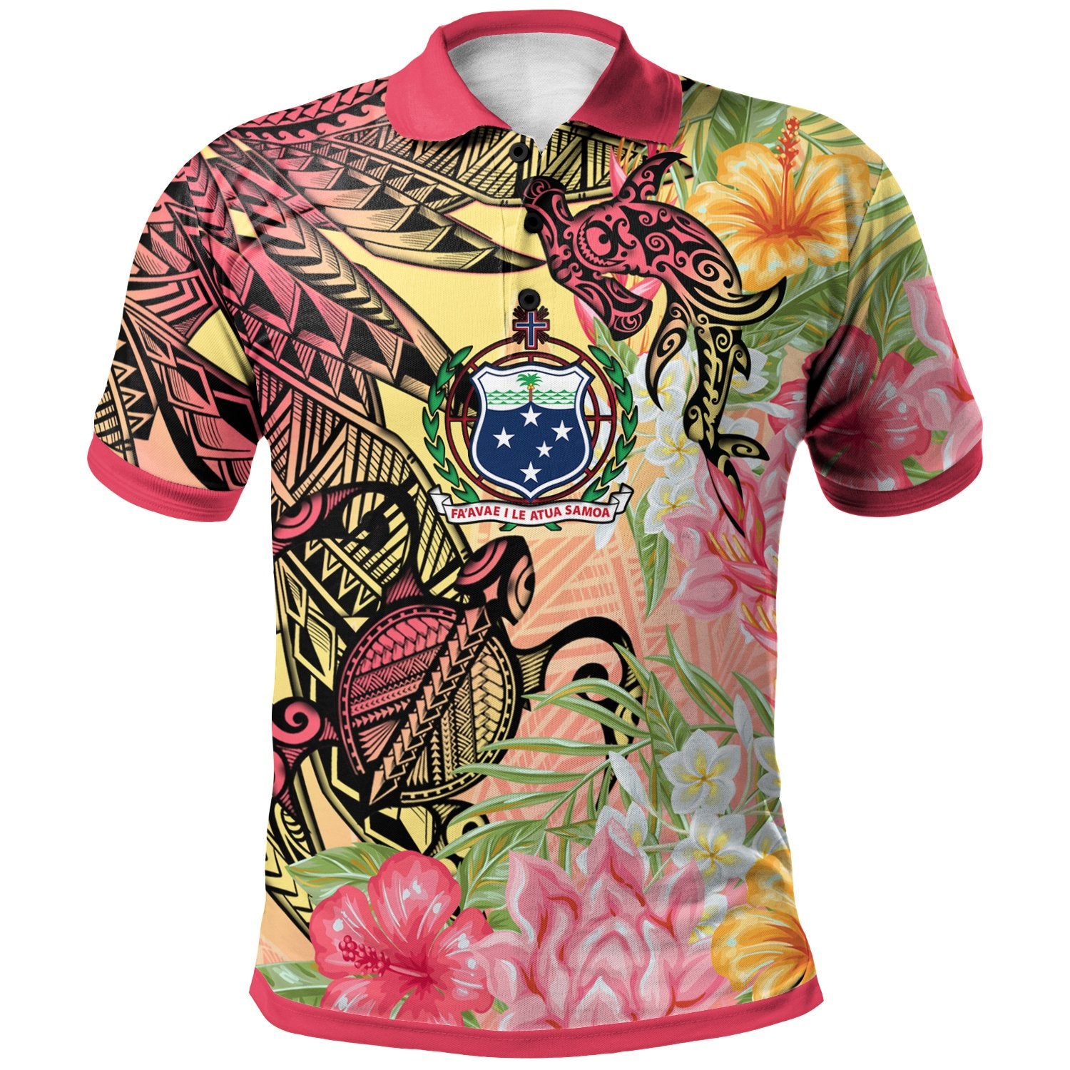 Samoa Polo Shirt –  Flowers Tropical With Sea Animals