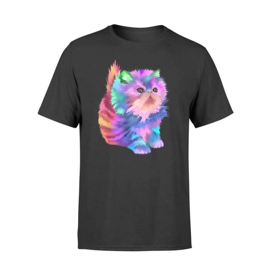 Colorful Cute Funny Rainbow Kitten Rave EDM Cat Shirt – Standard T-shirt