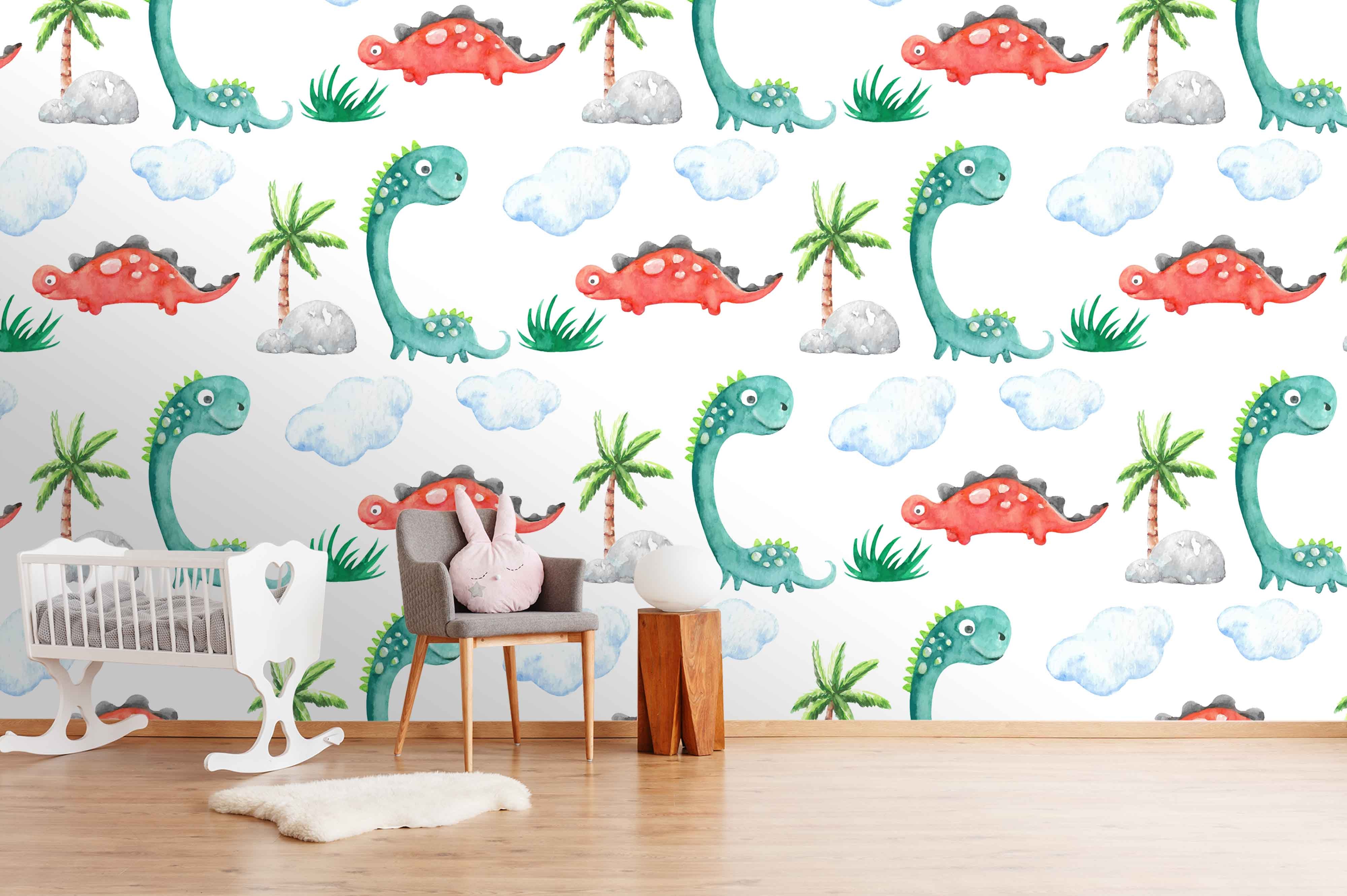 3D Dinosaur Palm Tree Clouds Wall Mural Wallpaper 26