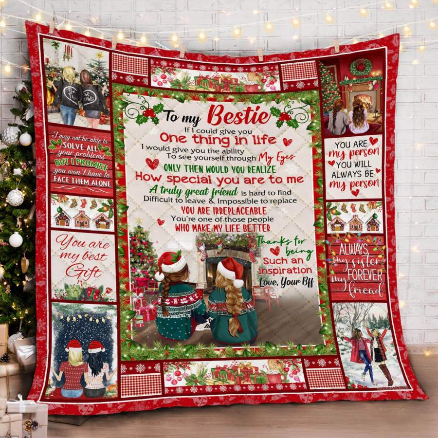 To My Bestie My Best Friend Merry Christmas Quilt Blanket Bestie Best Friend Gift Decor Christmas Decor Gifts Ideas Christmas Presents Xmas Noel  Christmas Gift Ideas