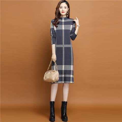 2022 autumn and winter new dress over the knee stitching half turtleneck loose with coat inside sweater skirt mid-length alx