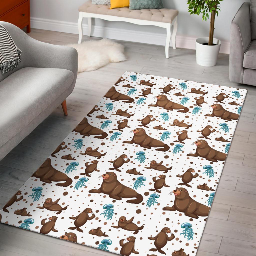 Sea Lion Seals Jellyfish Pattern Area Rug