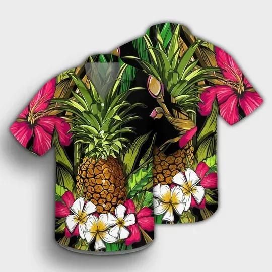 Tropical Flowers Pineapple Aloha Hawaiian Shirt Colorful Short Sleeve Summer Beach Casual Shirt For Men And Women