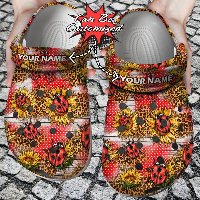 Western Ladybug Sunflowers Seamless Pattern clog Shoes Custom