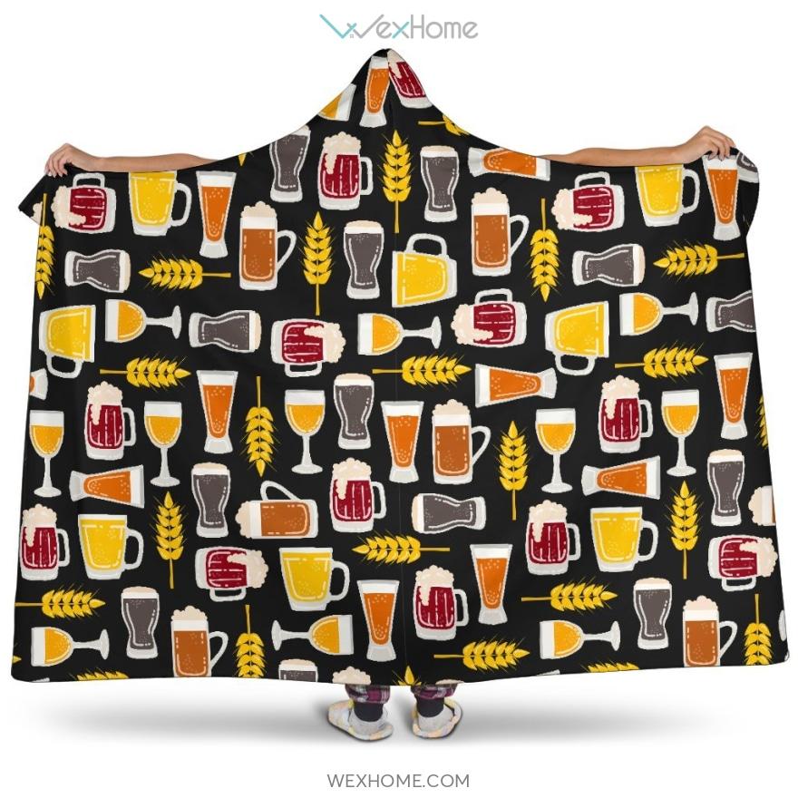 Beer Type Pattern Hooded Blanket