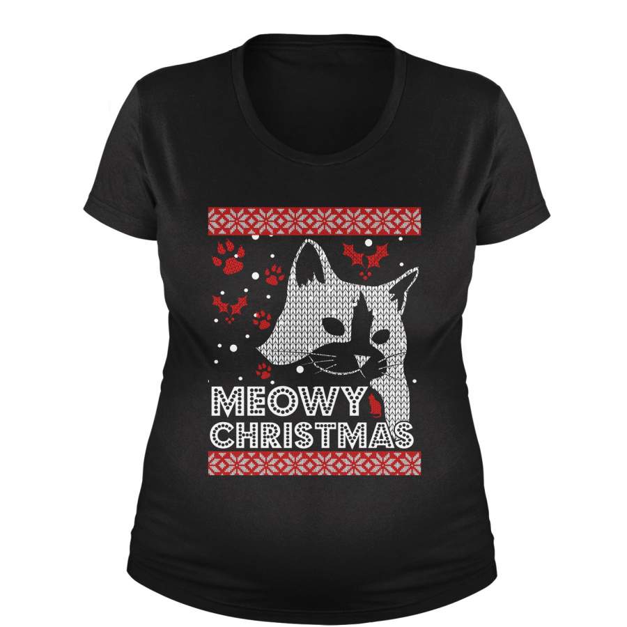 (Color) Meowy Christmas Ugly Christmas Holiday  Maternity Pregnancy Scoop Neck T-Shirt