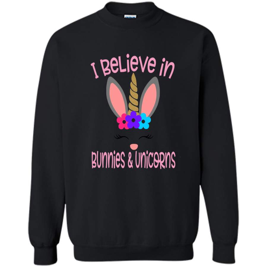 Believe Easter Bunny Unicorn Shirt Cute Easter Gift Printed Crewneck Pullover Sweatshirt 8 oz