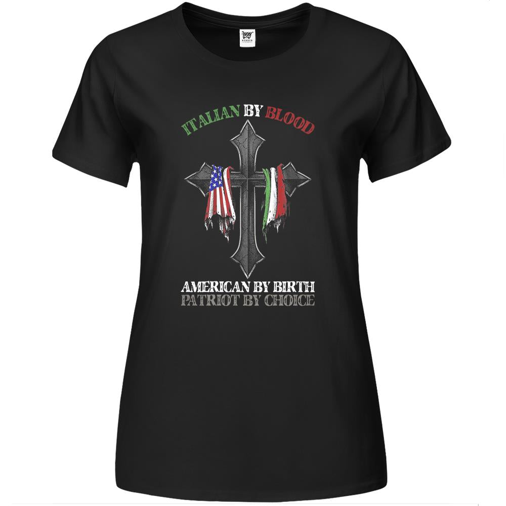 Italian By Blood America By Birth Cross Premium Womens Tshirts