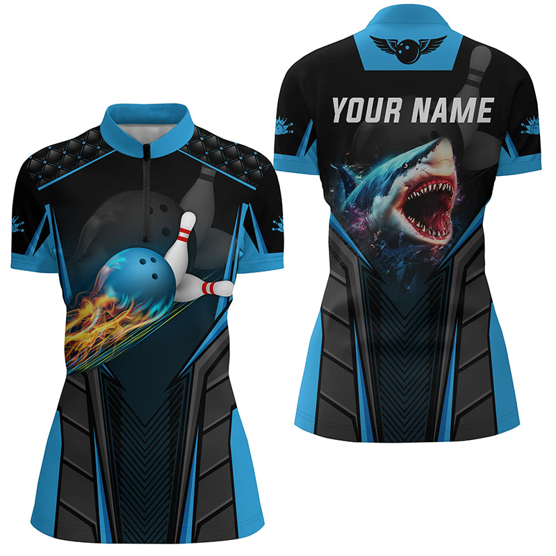 Personalized 3D Bowling Shirts For Women Custom Shark Team Blue Bowling ...
