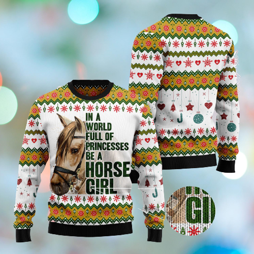 Unifinz Horse Christmas Ugly Sweater In A World Full Of Princess Be A Horse Girl White Sweater 2022