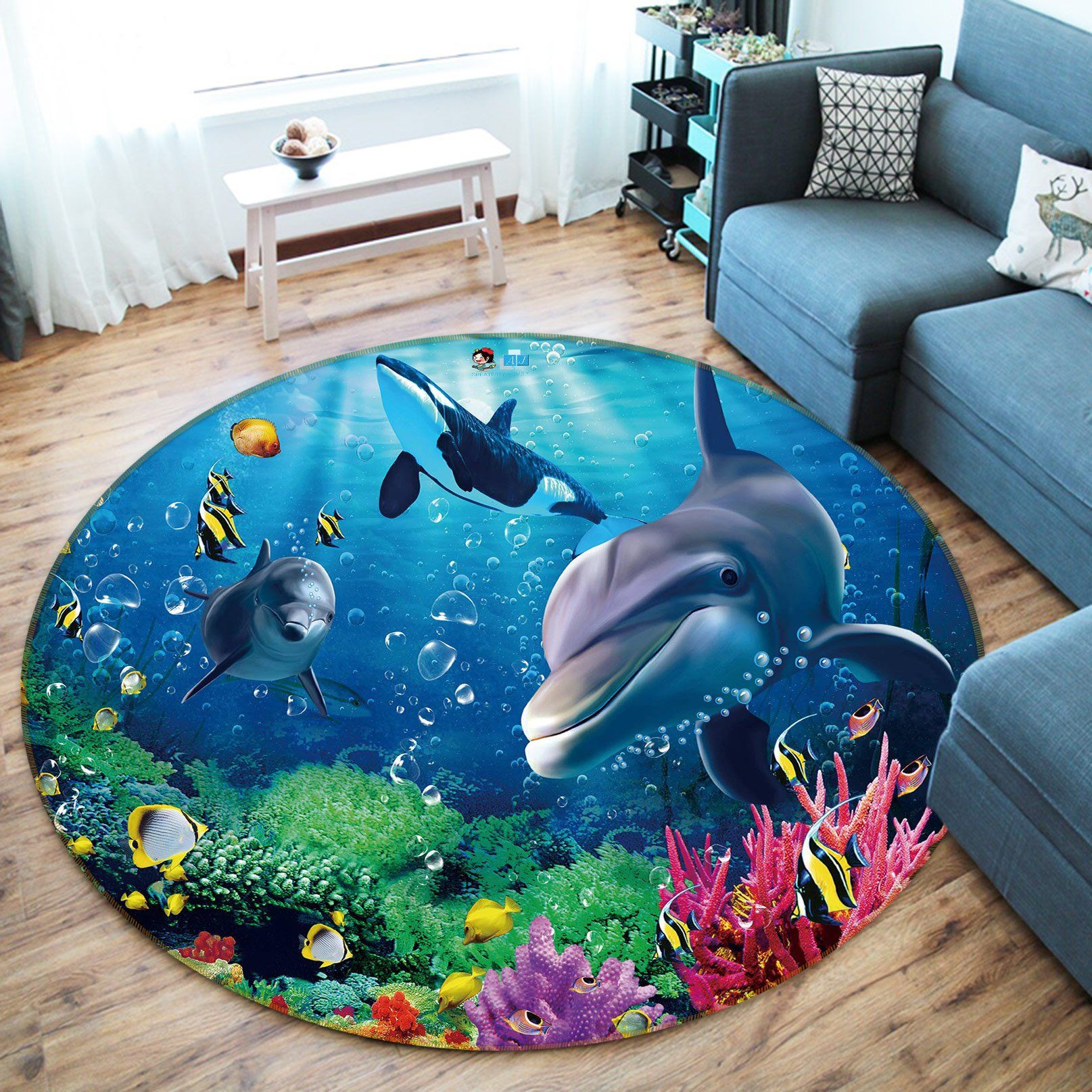 3D Sea Fish Dolphin 72219 Round Rug – Round Carpet Home Decor