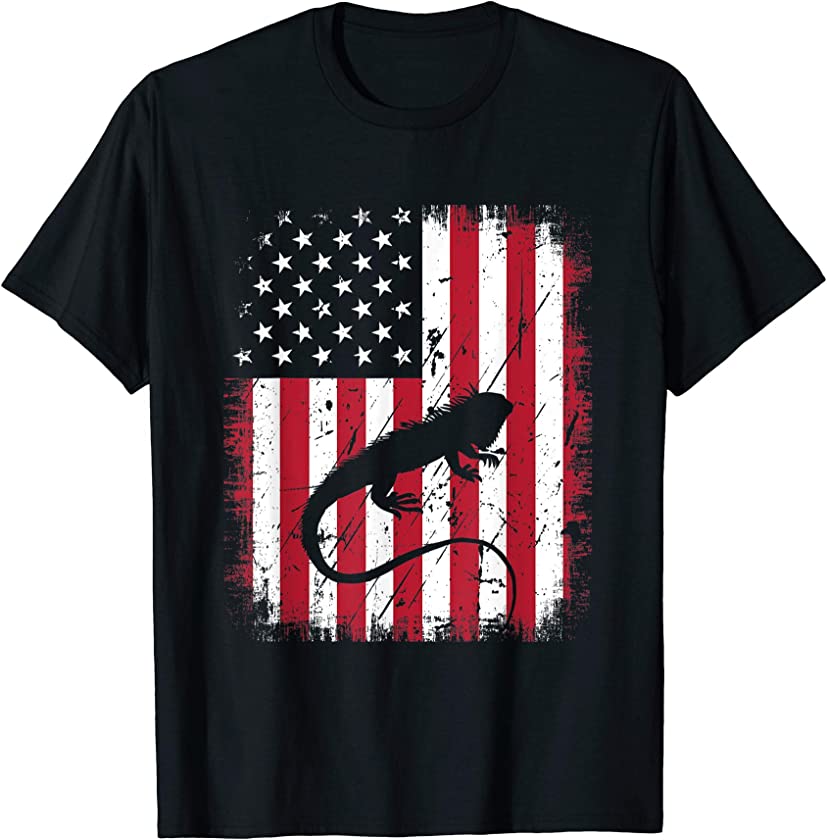 Animal Lover Vintage American Flag 4th Of July Iguana T-Shirt