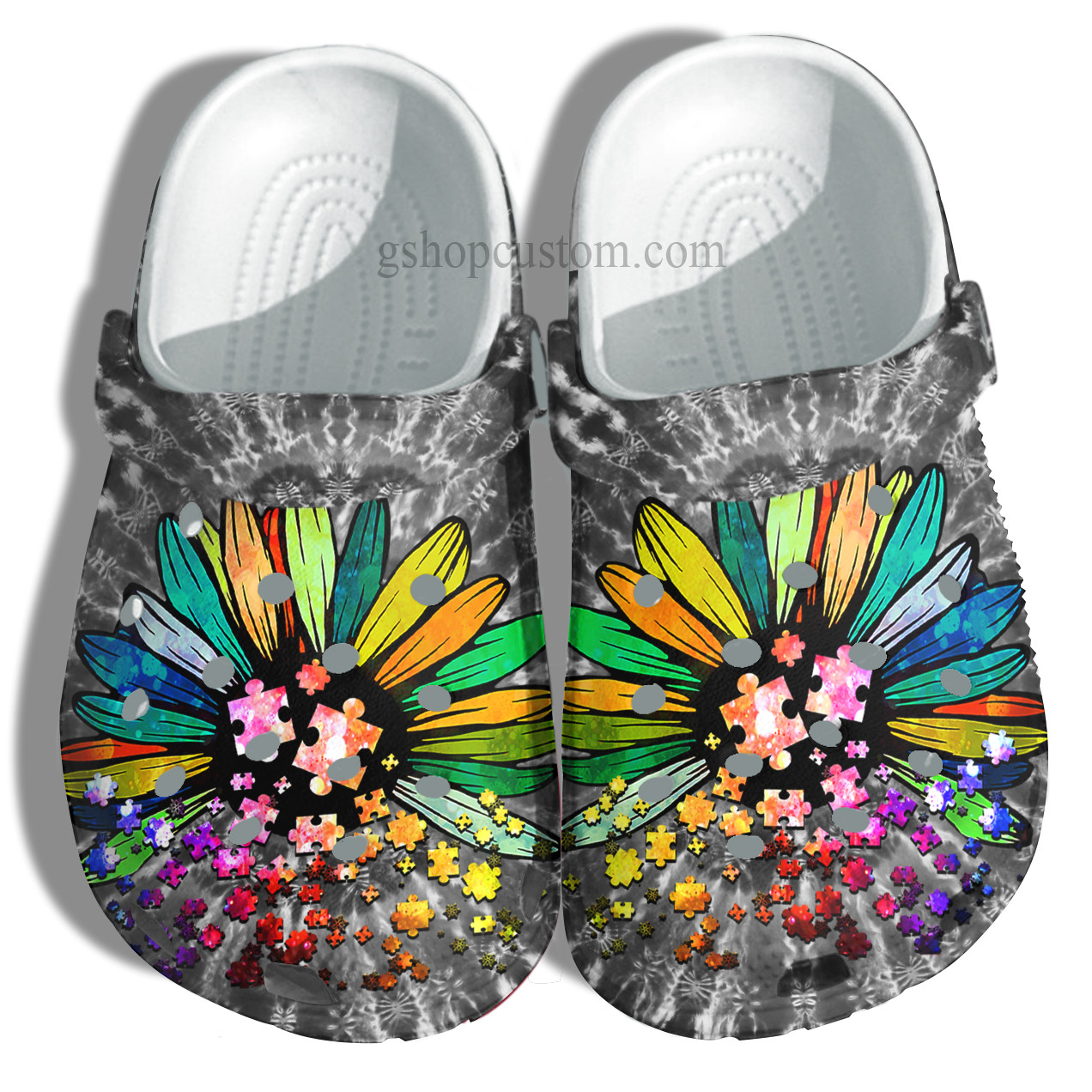 Daisy Rainbow Hippie Autism Crocs Shoes – Daisy Flower Autism Awareness Shoes Croc Clogs Gifts Women – Cr-Ne0048
