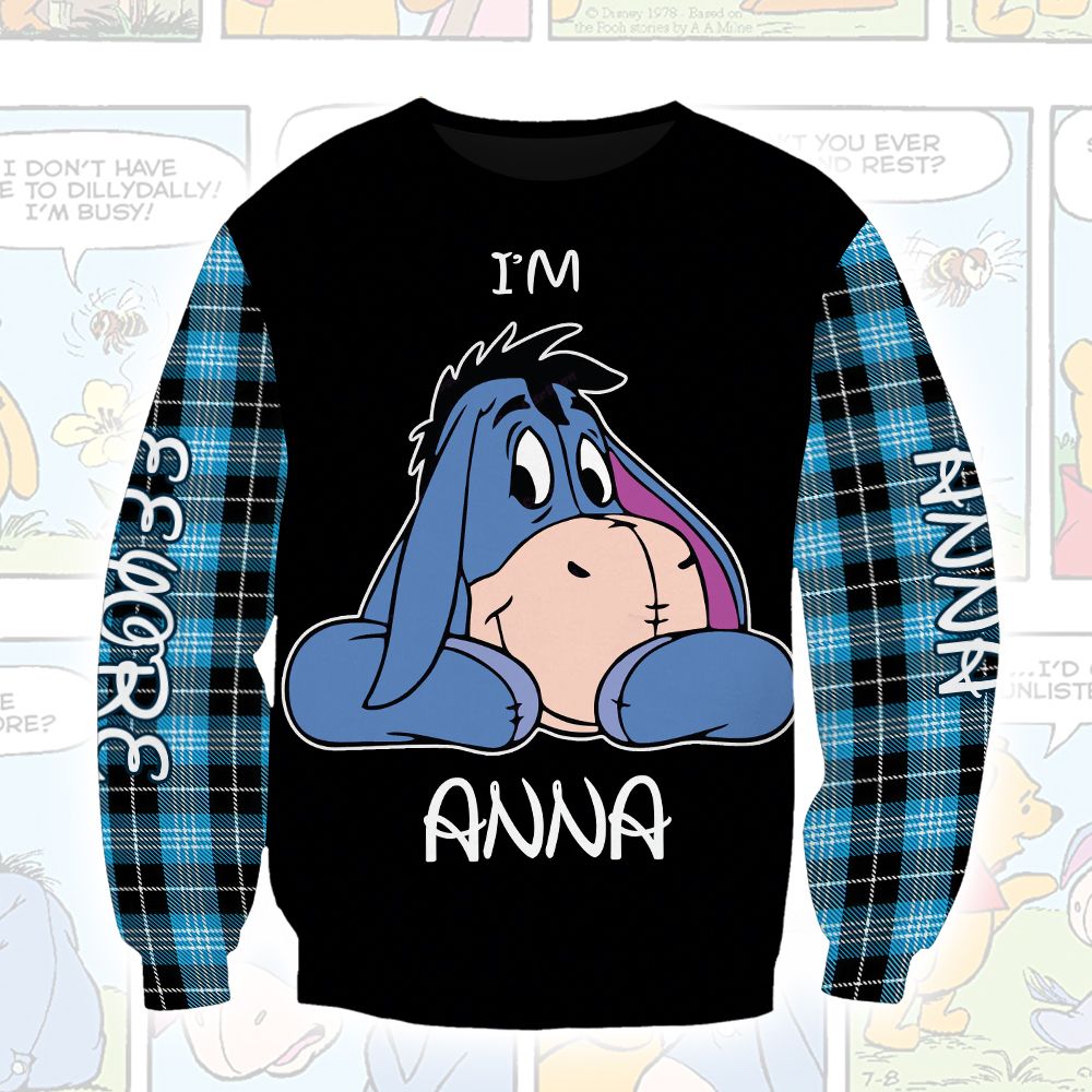 Winnie The Pooh Cartoon Eeyore Aholic Gingham Hoodie All Over Printed 3D Personalized Custom Name Unisex Men Women