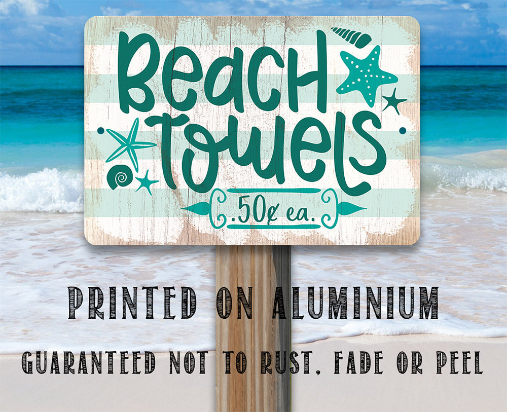 Beach Towels – 8″ x 12″ or 12″ x 18″ Aluminum Tin Awesome Metal Poster