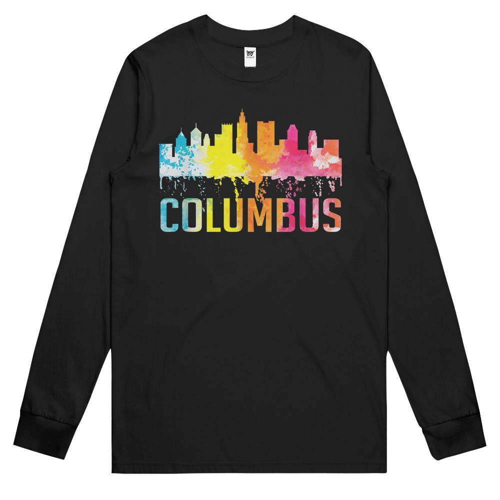 Columbus Ohio Watercolor City Skyline Art Souvenir Gifts Long Sleeve T Shirts