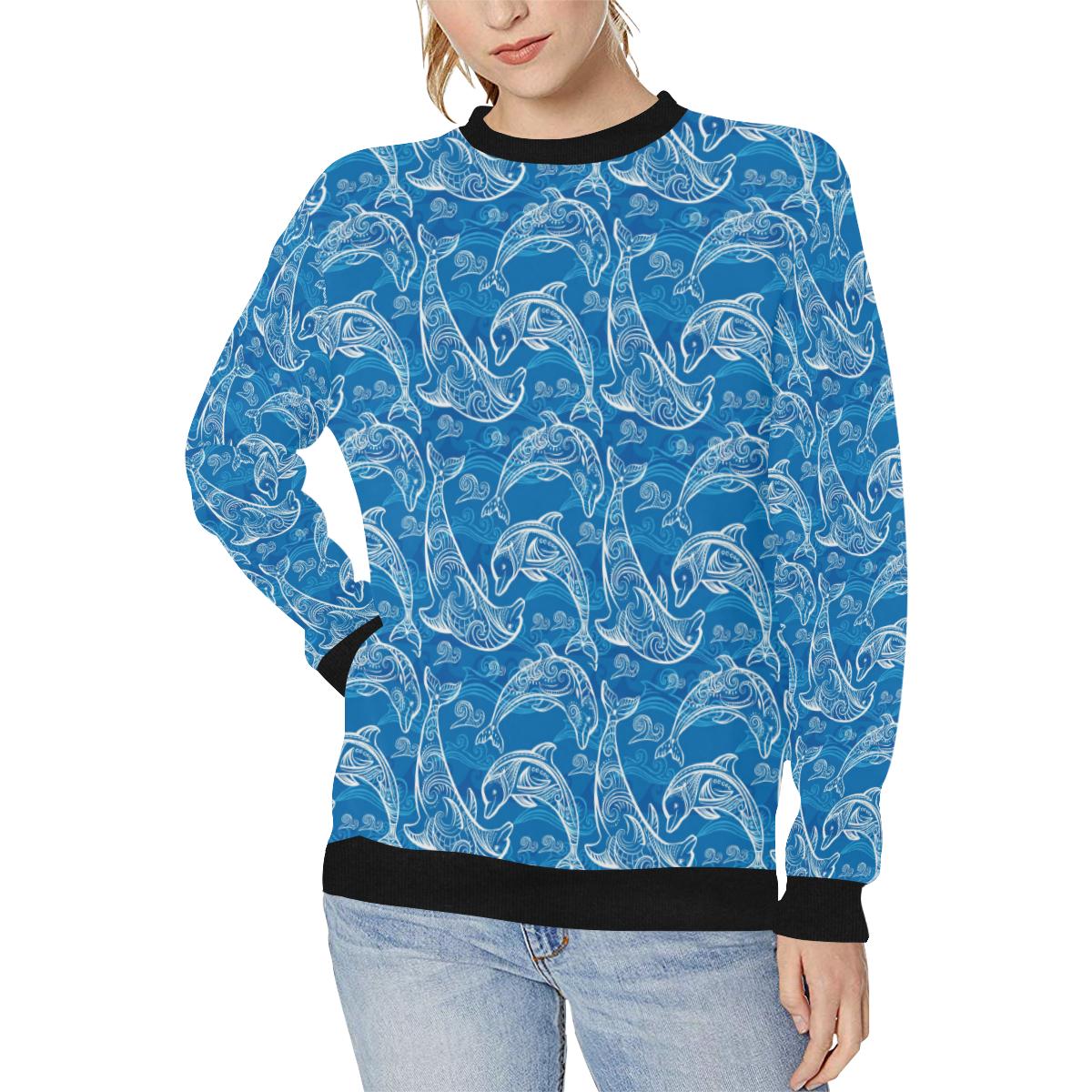 Dolphin Tribal Blue Pattern Women’s Crew Neck Sweatshirt