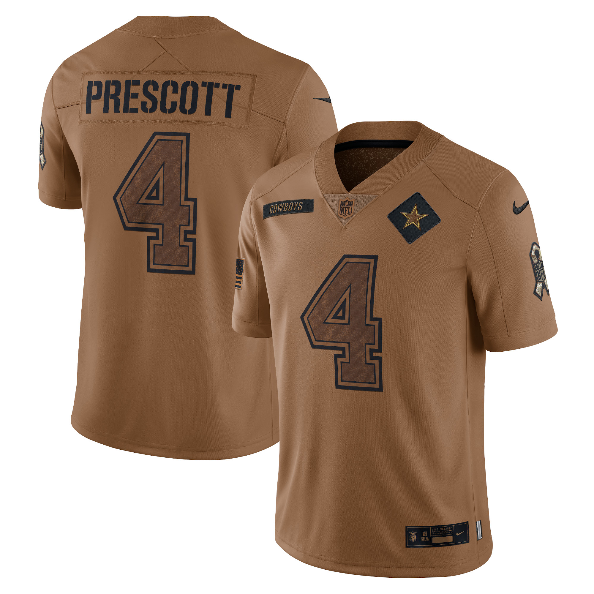 Men’s Dallas Cowboys Dak Prescott Brown 2023 Salute To Service Limited Jersey