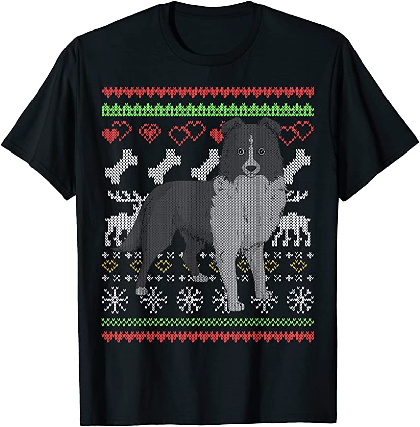 Border Collie Dog Santa Claus Ugly Christmas Pattern X-Mas T-Shirt