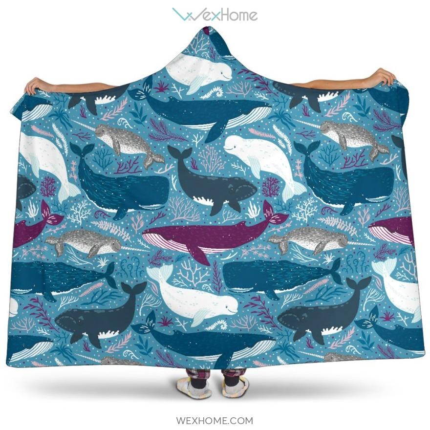 Whale Design Pattern Hooded Blanket