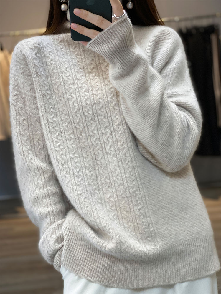 Women’s Turtleneck Cashmere Sweater Autumn and Winter 100% Pure Wool Thick Warm Top Casual Loose Female Knit Pullover Pull Femme alx