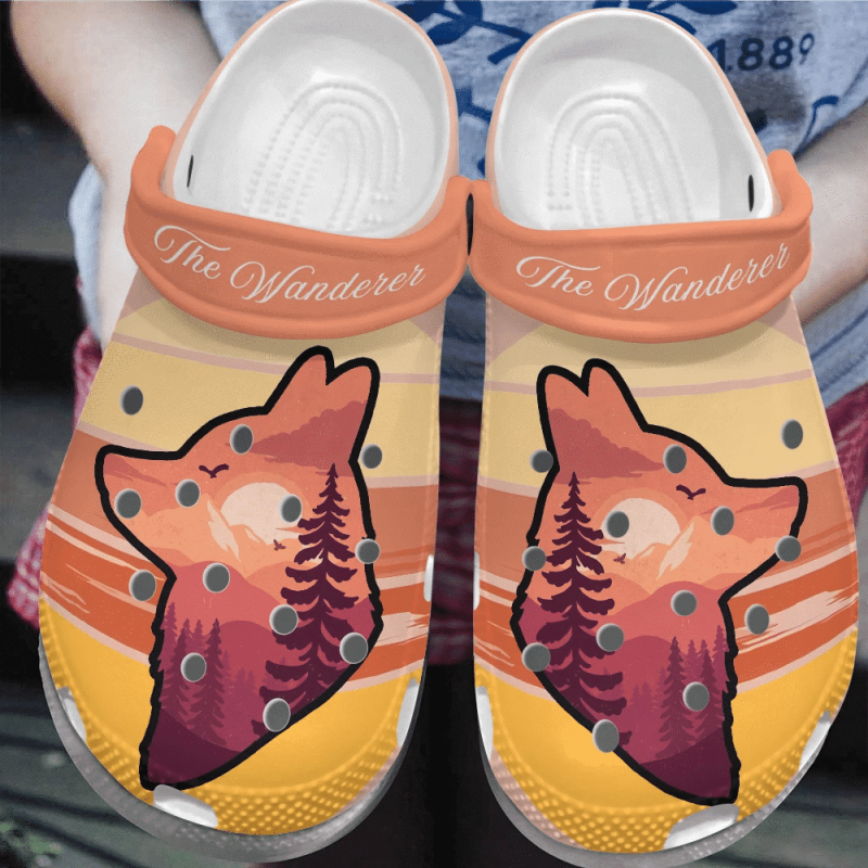 The Wanderer Wolf Lover Gift For Lover Rubber clog Shoes Comfy Footwear