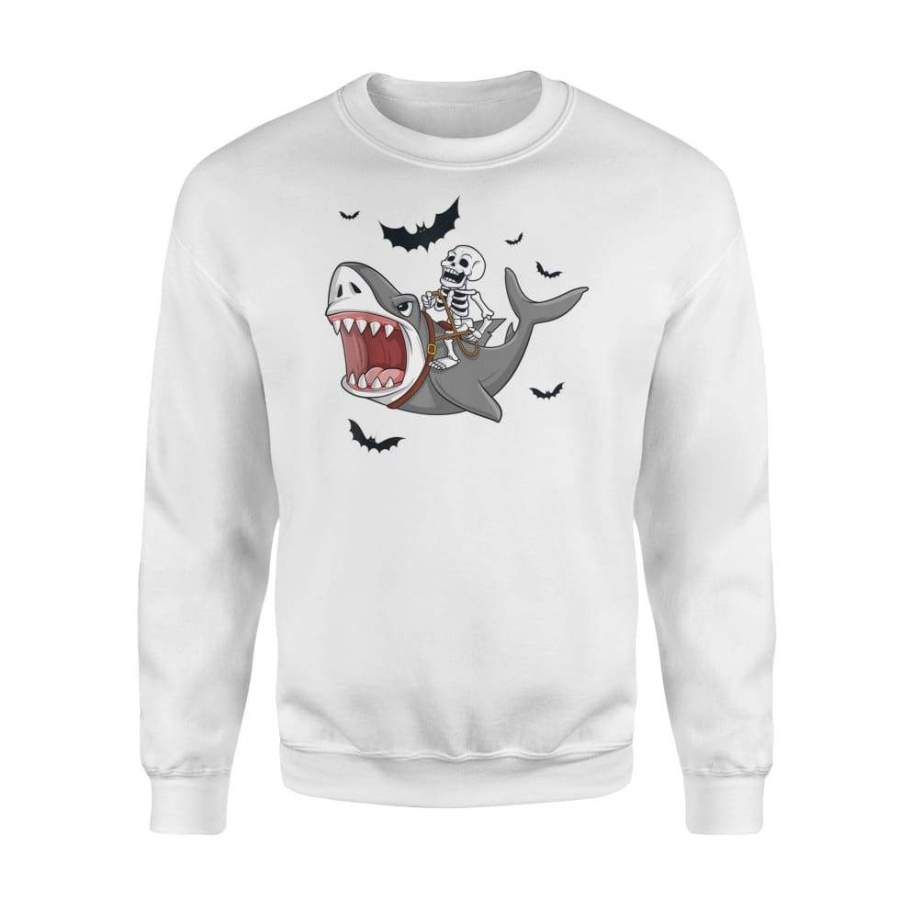 Skeleton Riding Shark Funny Halloween Boys Girls – Standard Fleece Sweatshirt