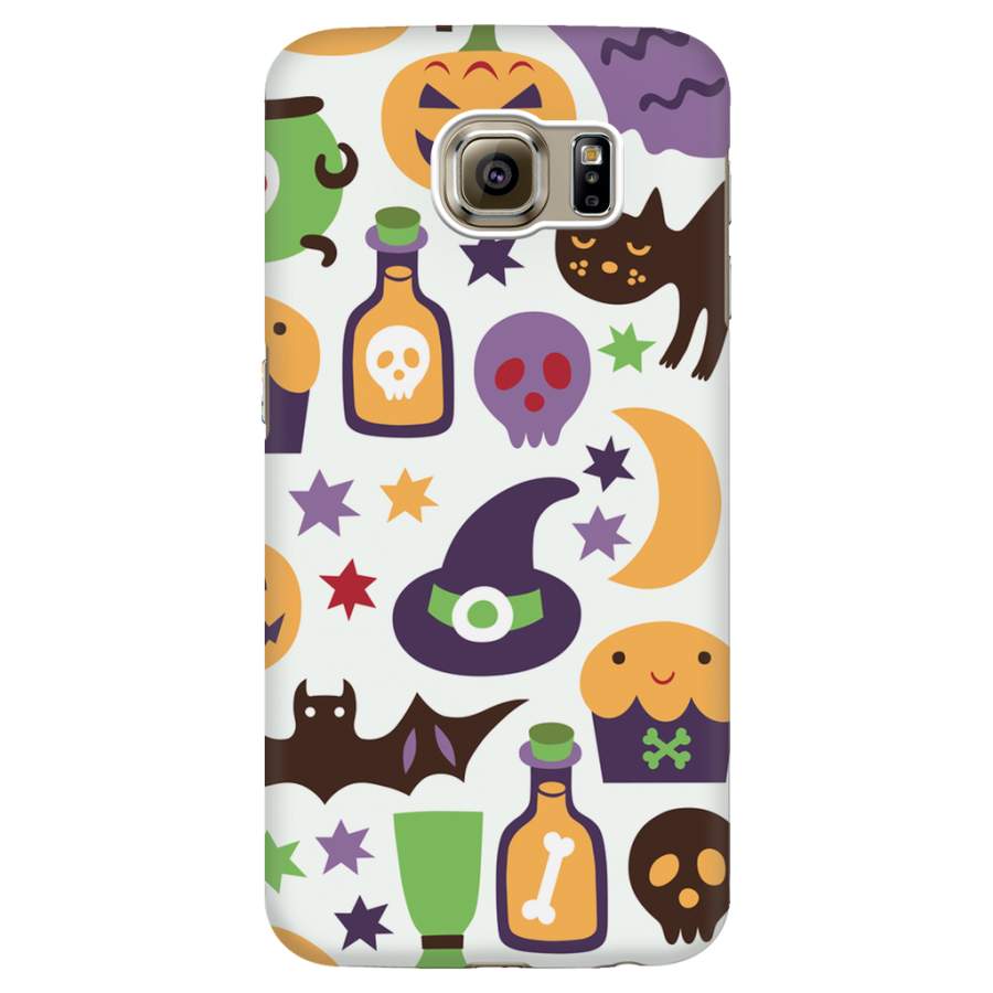 Cat, Witches, Bats, Candy Sweet And Pumpkins With Halloween Phone Case