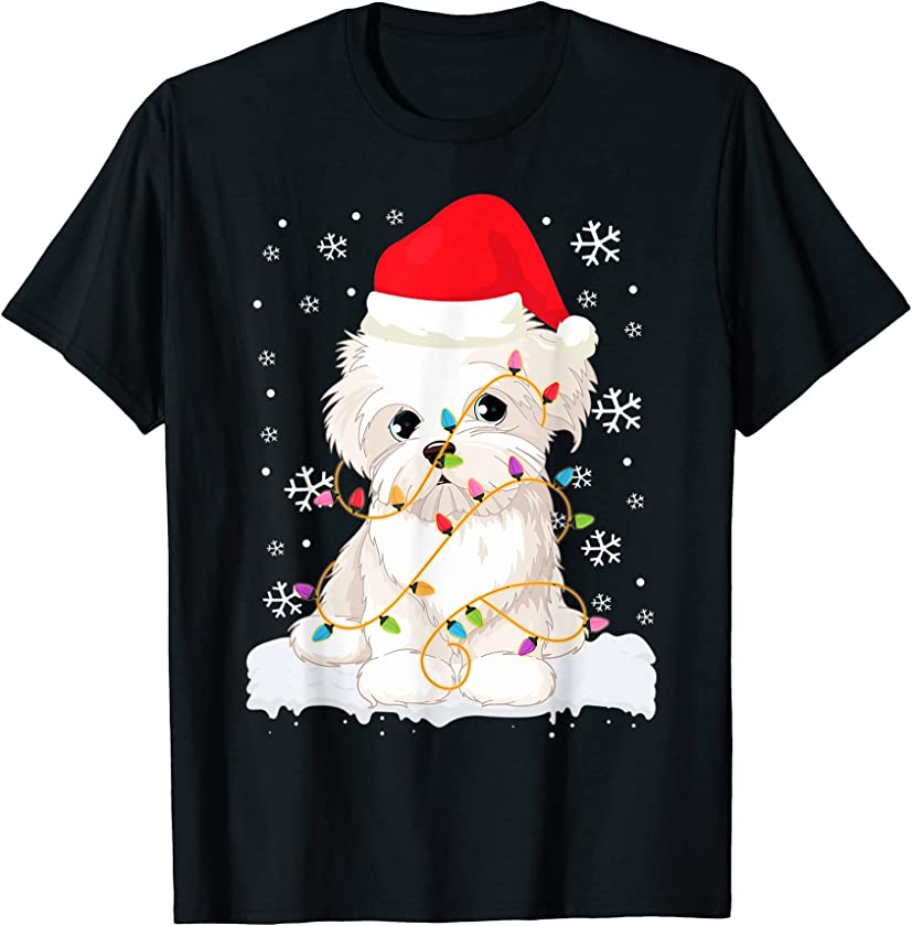 Ugly Sweater Christmas Lights Maltese Dog Puppy Lover T-Shirt