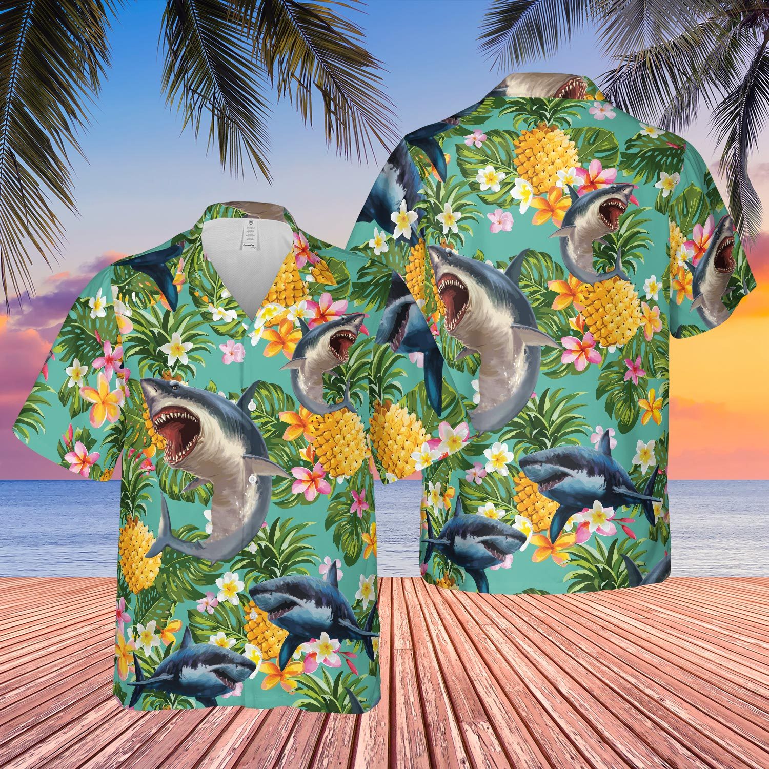 Shark Hawaiian Tropical Beach Shirt Ha25779