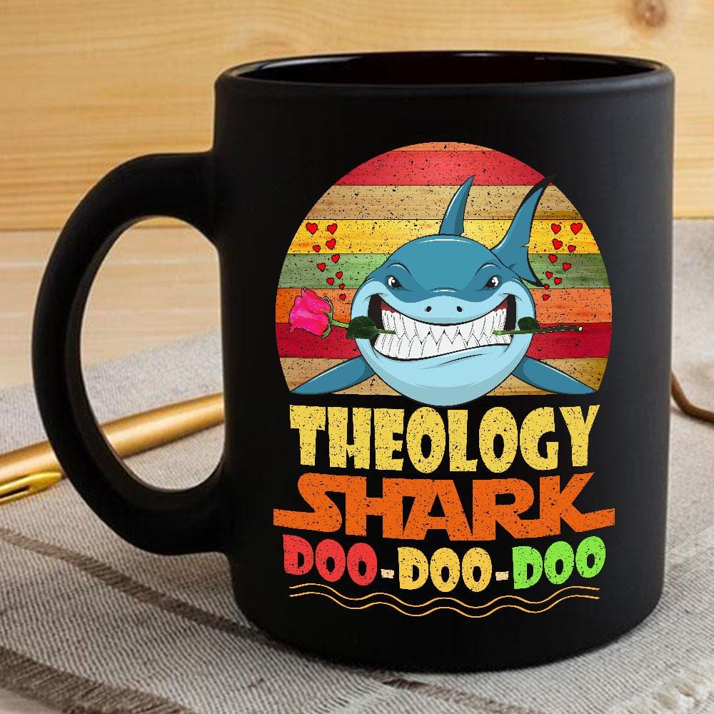 Vintage Theology Shark Doo Doo Doo Coffee Mug Retro Shark And Rose Womens Custom Father’s Day Mother’s Day Gift Idea BPS388