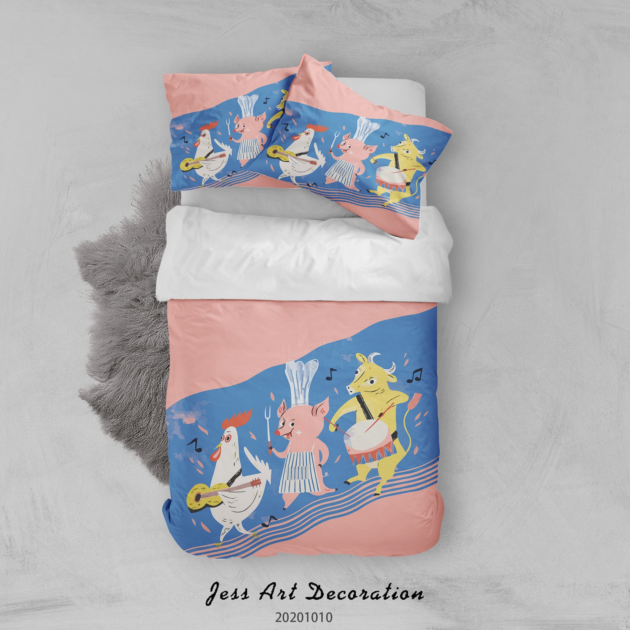 3D Cartoon Animal Pig Cock Quilt Cover Set Bedding Set Duvet Cover Pillowcases Wj 9578