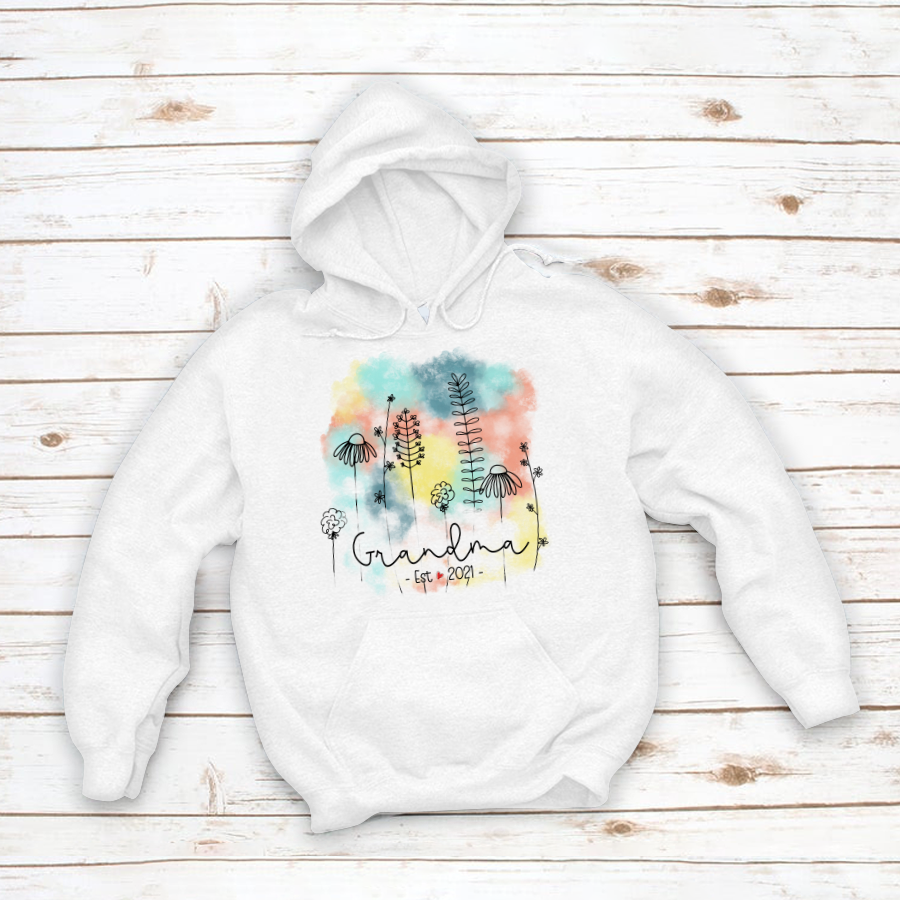 Personalized Grandma Est Flower Color Hoodie