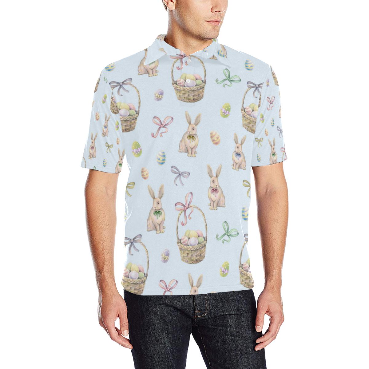 Rabbit Easter Eggs Pattern Print Design 03 Men Polo Shirt