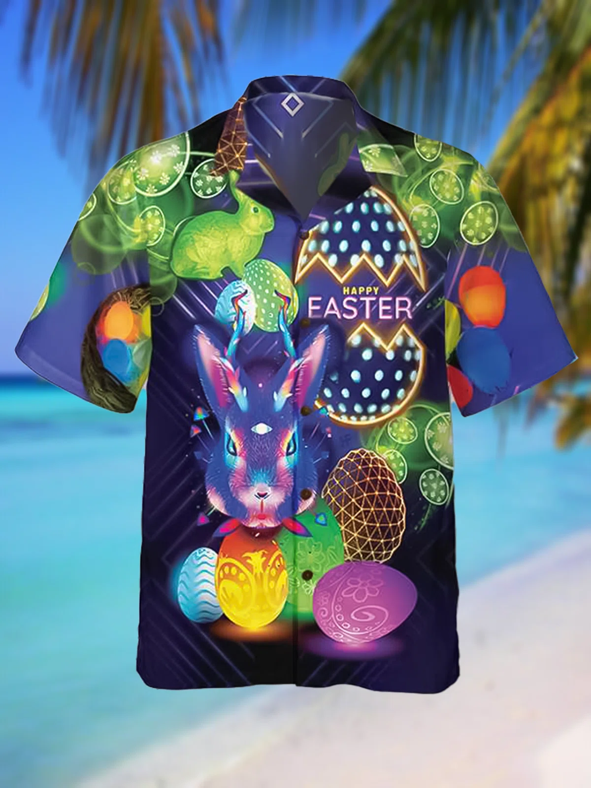 Leisure Holiday Festival Bunny Egg, Unisex Print Aloha Short Sleeve Casual Shirt