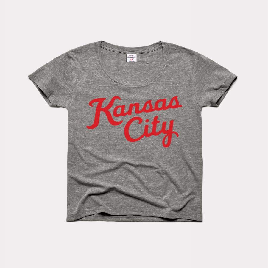 Women’s Arrowhead Grey Kansas City Script Vintage T-Shirt