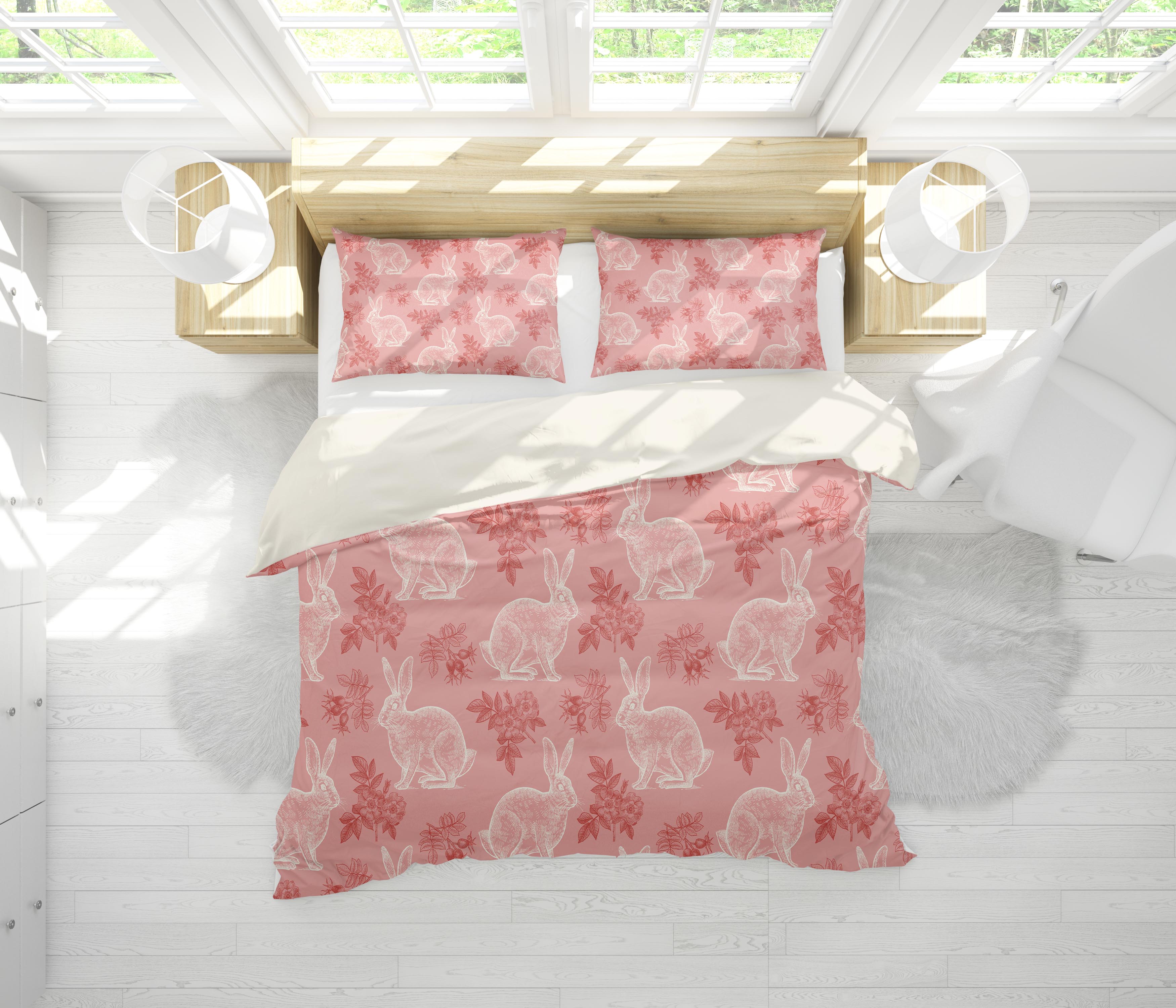 3D Red Rabbit Floral Quilt Cover Set Bedding Set Pillowcases 145