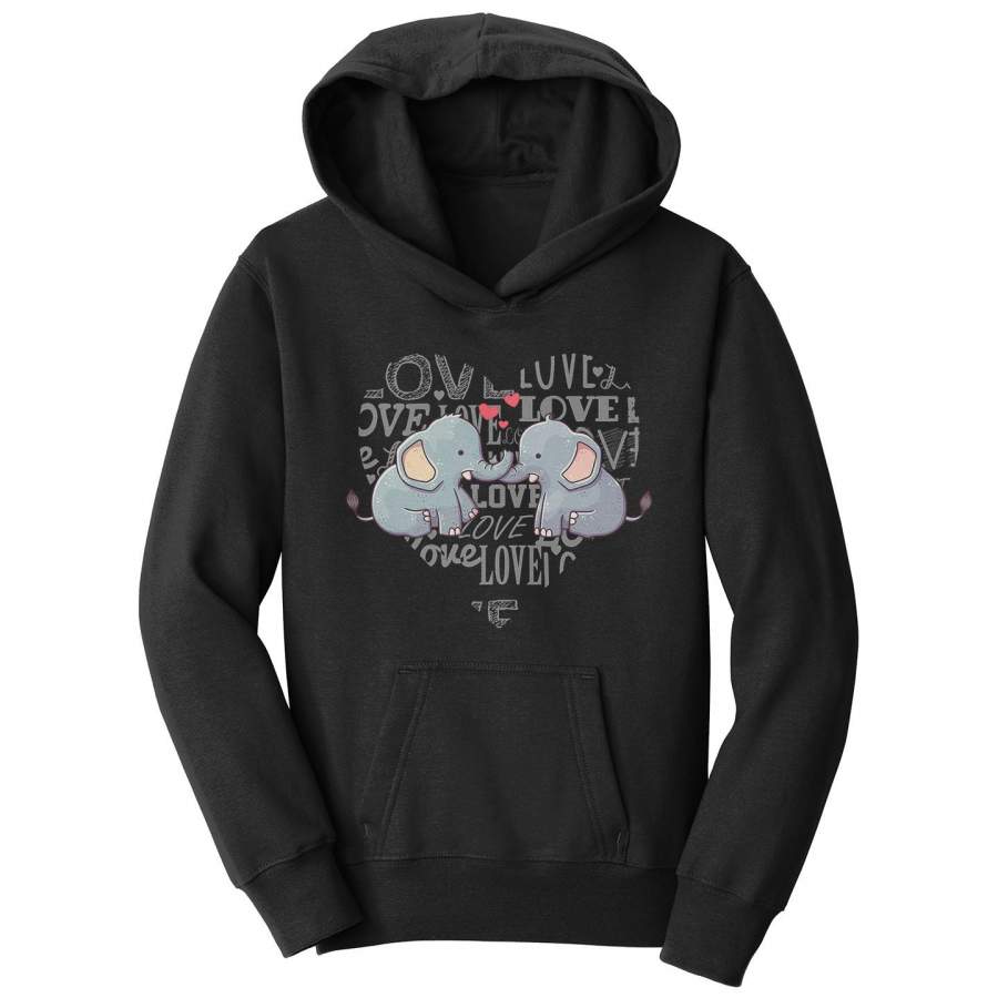 Love Heart Elephants – Kids’ Unisex Hoodie Sweatshirt