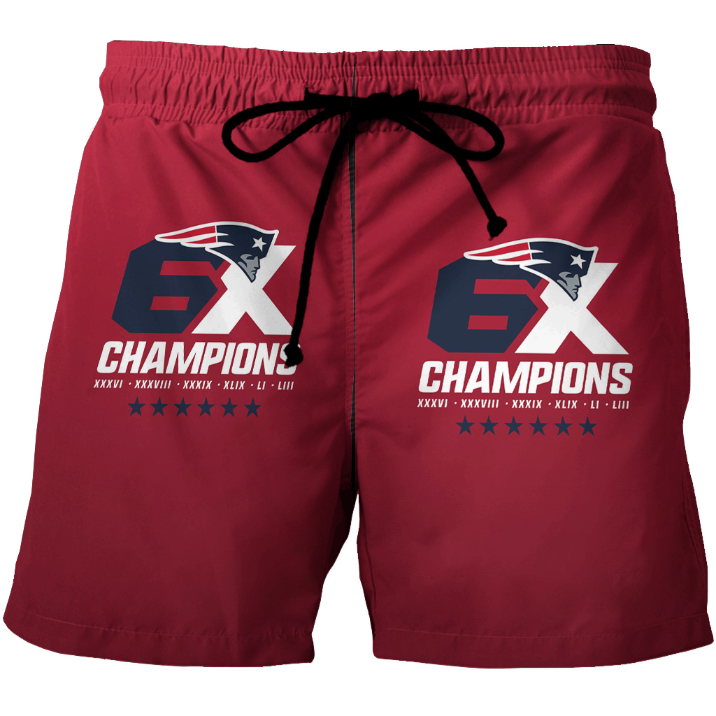 New England Patriots 6X Champions Red 3D All Over Print Summer Beach Hawaiian Short