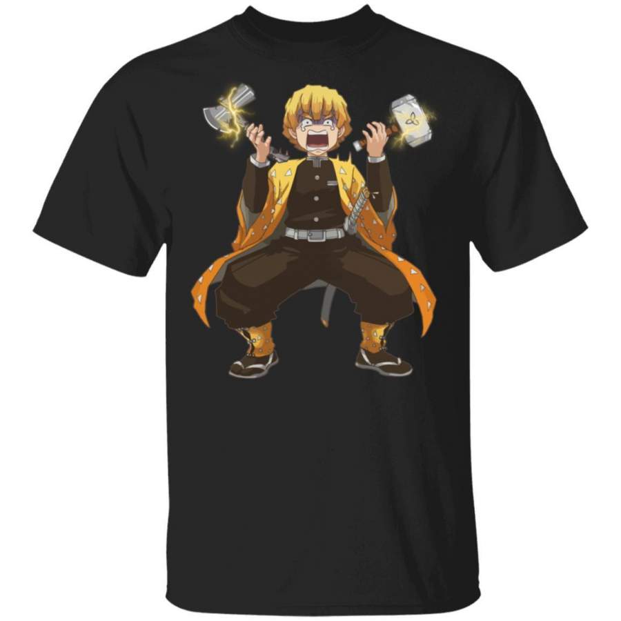 Demon Slayer Zenitsu Holding Thunder God Weapons Shirt Parody Anime Tee