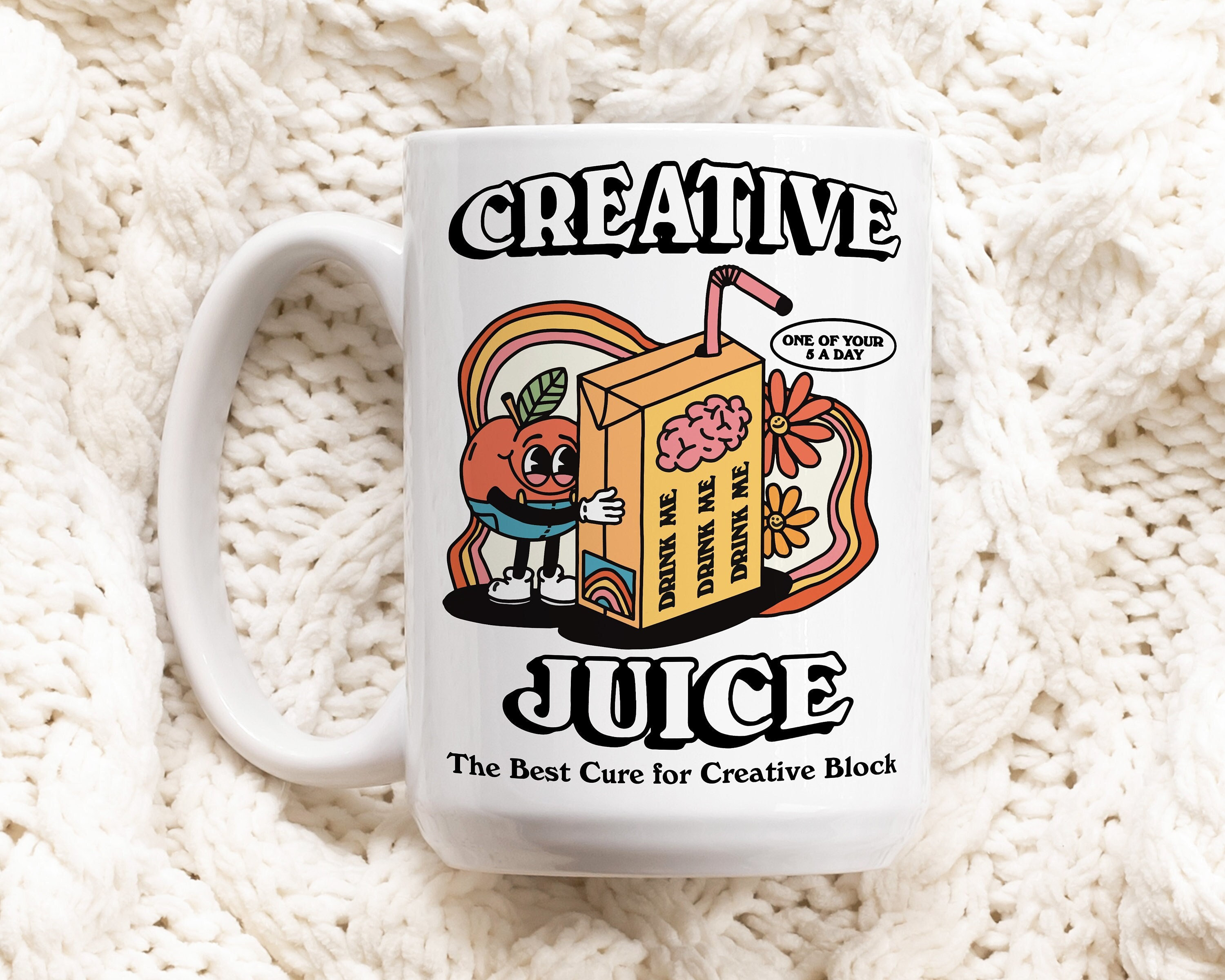 Retro Creative Juice Coffee Mug, Groovy Colorful Mug, Coffee Lover Gift Idea, 80s Retro Quote, Artist Gift Mug, Aesthetic Ceramic Cup