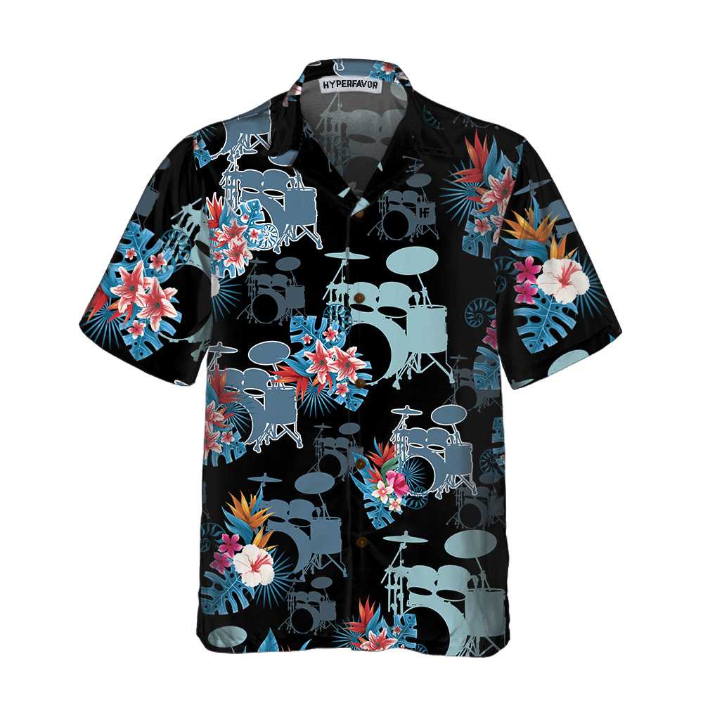 Blue Tropical Flower Drum Hawaii Shirt For Gift Drummers Ha14048