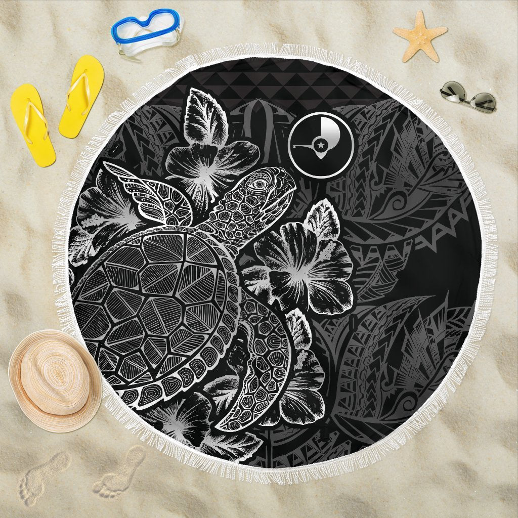 Yap Polynesia Beach Blanket Turtle Hibiscus Black