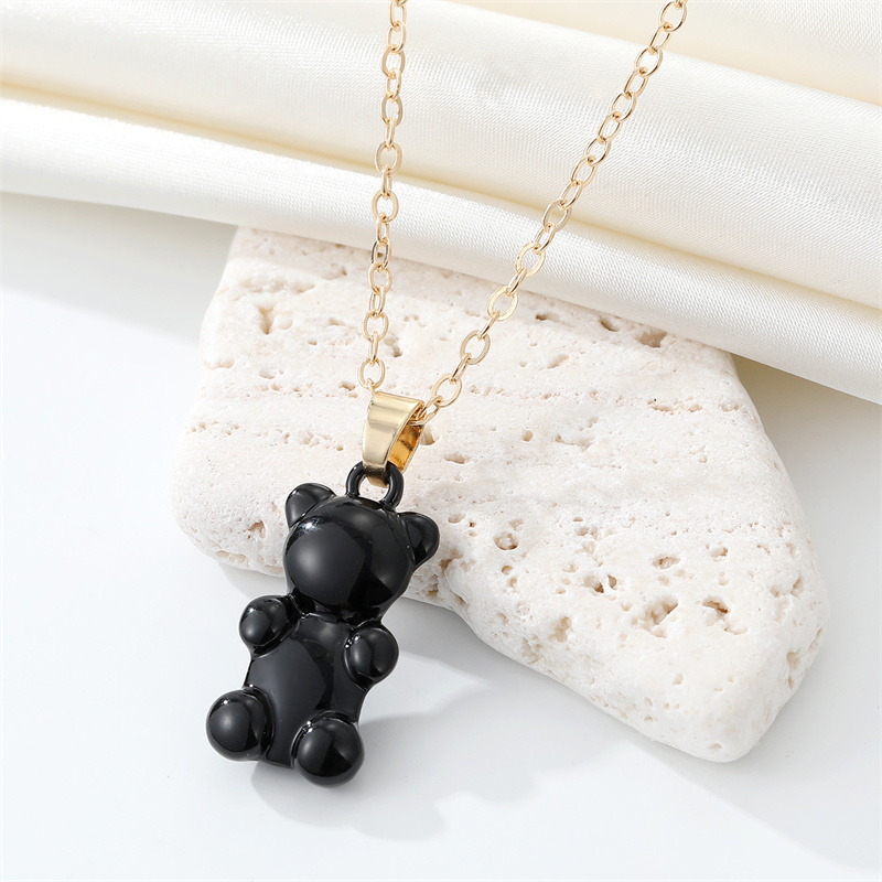 1PC Cute Candy Color Bear Necklace Metal Color Small Animal Pendant Necklace Sweater Chain Clavicle Chain Women’s Jewelry alx